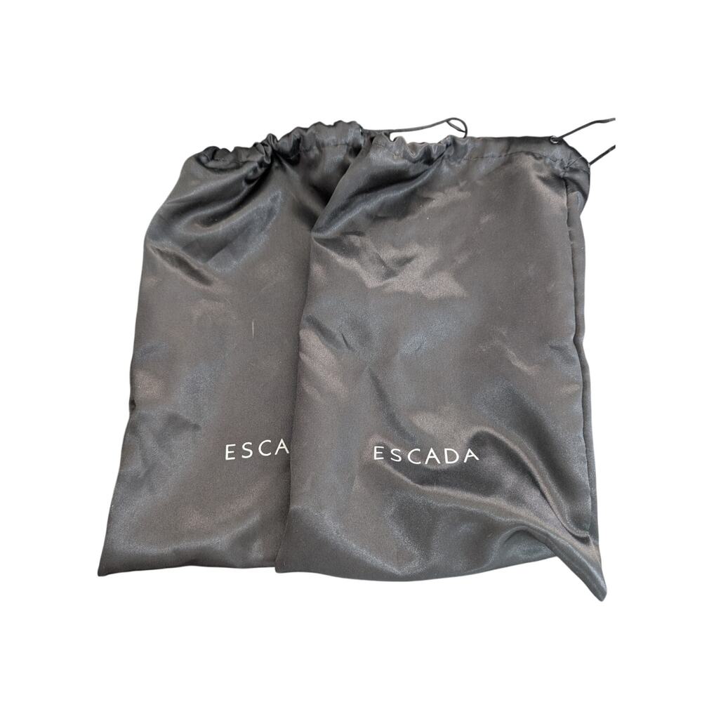 ESCADA! ESPRESSO BROWN FINE SUEDE LEATHER GOLD METAL T BAR FRONT HEELS! 7M, 37.5 - Picture 12 of 13